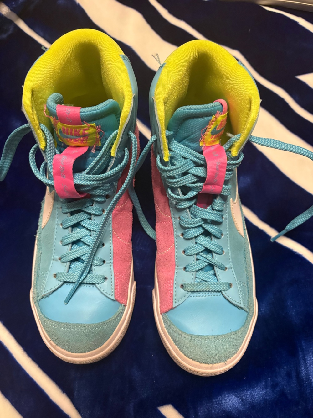 Nike Blazer Mid High-Top Sneakers in Teal with Pink Accents